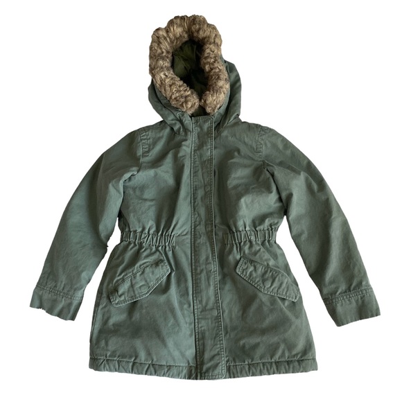 GAP Other - Gap Kids Parka Jacket Sherpa Hooded Barn Coat Zip Green Faux Fur Size M (8-9)